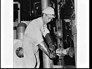 Engineer John Weissenberger at the ammonia factory, ICI...