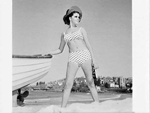Women's Jantzen swimsuits modelled, Coogee Beach