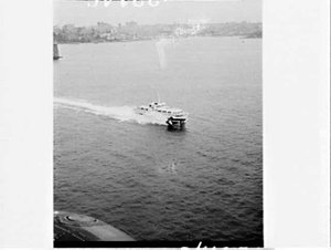 Hydrofoil ferry Manly from a helicopter, Sydney Harbour