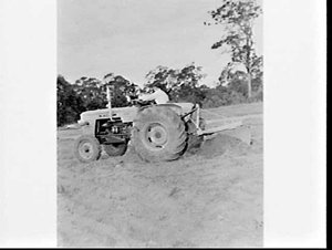 Fiat tractor with grader attachment in a paddock