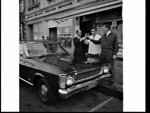 Pepsi-Cola presents a Ford Falcon (prize ?) to Mr. Simp...