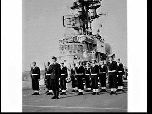 Parade on the deck of the aircraft carrier HMAS Melbour...