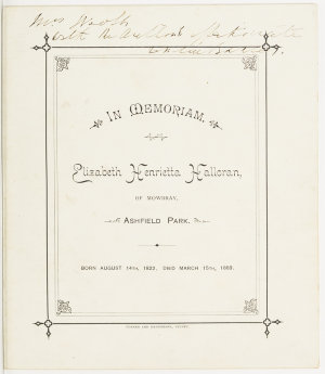 In memoriam, Elizabeth Henrietta Halloran of Mowbray, A...