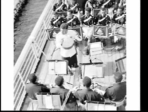 Fijian Police Band plays on the deck of the P. & O. lin...
