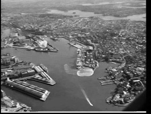 Aerial photograph of waterfront area of Sydney