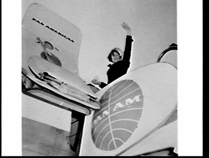 Miss Inverell leaves on a Pan Am Boeing 707 flight, Mas...
