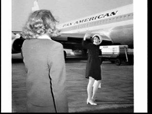 Miss Inverell leaves on a Pan Am Boeing 707 flight, Mas...