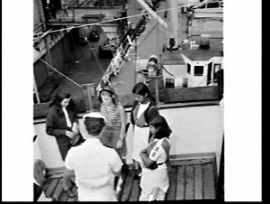 International (incl. Australian) Girl Guides go for tea on the P. & O. ship Juwara, Walsh Bay