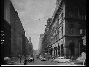 Looking east along Martin Place from George Street, 195...
