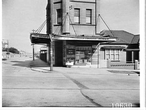 Awning of P.F. Brooks' corner store damaged (by bus or ...