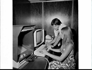 New computer and microfiche reader at Overseas Containe...
