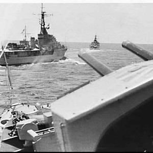 HMAS Arunta and HMAS Queenborough (in distance) from th...