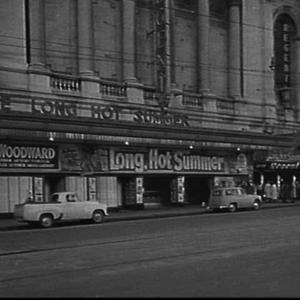 Exterior of Regent Theatre advertising the film Long, hot summer in 1958