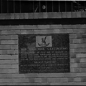 Foundation stone of the War Memorial classrooms at Newi...
