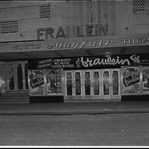 Exterior of Mayfair Theatre advertising the film Fraule...