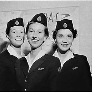 Flight attendants of BOAC Bristol Britannia arriving at...