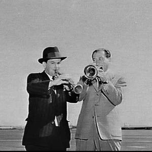 Mickey Katz and Mannie Klein, American musicians, arriv...