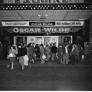 Exterior of Esquire Theatre, 1960, advertising the film Oscar Wilde
