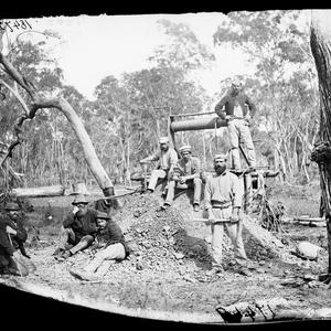 Gold miners and a mine head, Gulgong area or Hill End (...