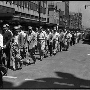 Miners marching in Hunter Street, Newcastle, in protest...