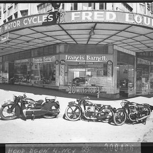 Fred Loudon's motorcycle shop with Francis-Barnett moto...