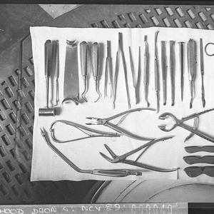 Dental instruments used by surgeon Frank Carberry to pe...