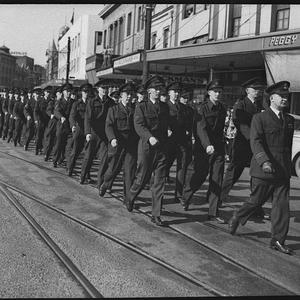Men of No 78 RAAF Fighter Wing marching, Hunter Street,...