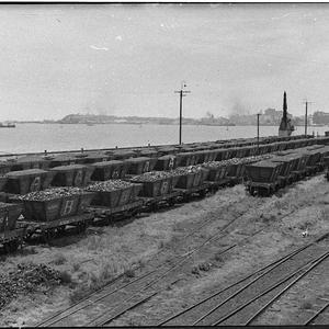 Pile up of coal trucks, owing to wharf strike