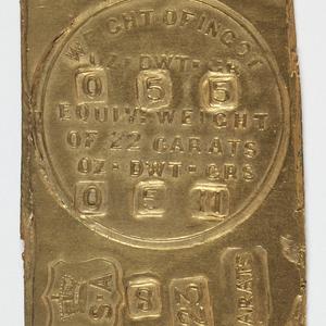 Electrotype copy of gold ingot, 1852?