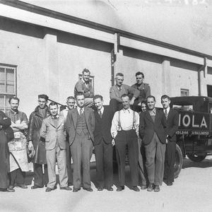 Group of foremen and workers outside the AWA plant