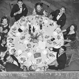Bird's-eye view of couples and table, Greek ball, Blaxl...