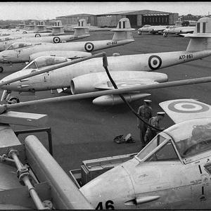 Gloster Meteor jets of No 77 Squadron at Williamtown