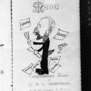 E.Y. Mills' caricature on menu card for complimentary d...