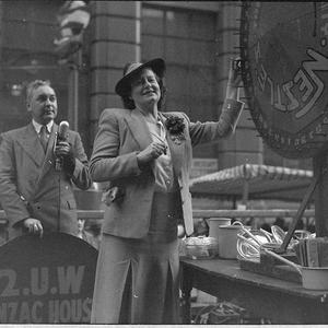 2UW stall in Martin Place, Anzac House; Gladys Moncrief...