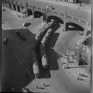 File 18: Aerial view, Central - traffic under viaduct, ...