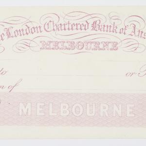 Item 185: London Chartered Bank of Australia, cheque fo...