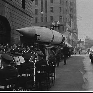 German V-2 rocket on display in Martin Place and band f...
