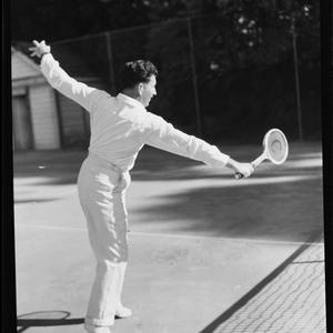 Job no. 0936: Tennis stock with Coady in action at Abbotsleigh school courts, ca. 1953 / photographs by Max Dupain