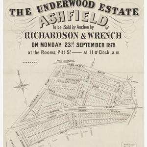 Underwood estate, Ashfield, to be sold by auction by Richardson and Wrench 23.9.1878 [cartographic material] / W. H. Binsted, surveyor.