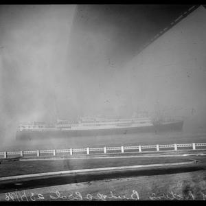 Fog pictures Bridge and boats, 23 May 1938
