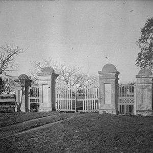 Gates, with stone pillars, to Meehan's Castle