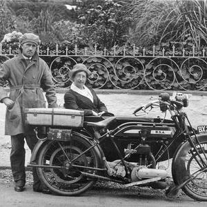 Couple with BSA motorcycle and sidecar - Orange, NSW