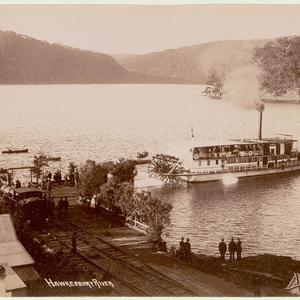 Hawkesbury River [showing ferry at wharf, commuters and...