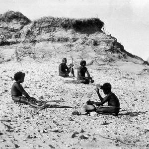 Aborigines making stone implements on Aboriginal field ...