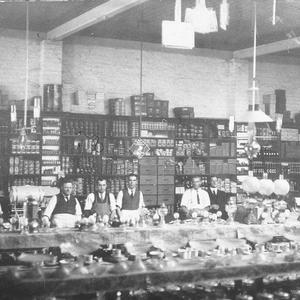 Grocery staff, interior Meakes & Wheelers store - Hay, ...