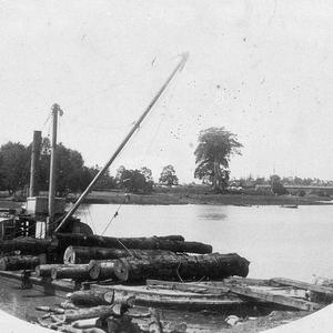 Log punt loading for Mill on Macleay River. Taken near the Angus Flats below the Kempsey Traffic Bridge - Kempsey, NSW