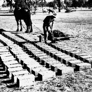 Making mud bricks. Bricks were 18" long, 9" wide and 6"...