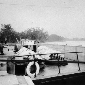 Paddle steamer "J G Arnold" and two barges. The first b...