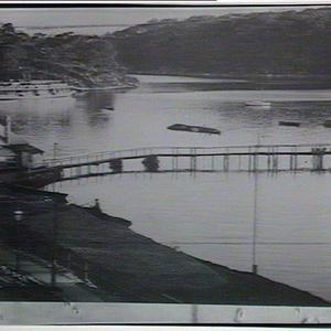 (MM). Mosman Bay with ferry and wooden bridge