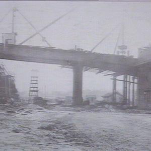Construction of bridge to upper roadway No. 60 jetty, J...